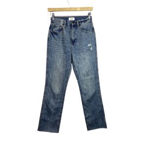 Pistola Eden Koi High Rise Mom Kick Straight Distressed Raw Hem Denim Jeans 25